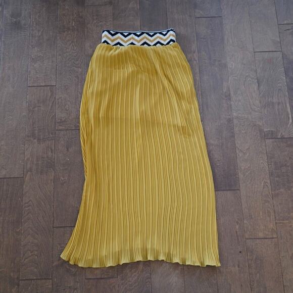 Anthropologie Dear Creatures Maxi Skirt Women Small Mustard Pleated High Waisted - Picture 3 of 10